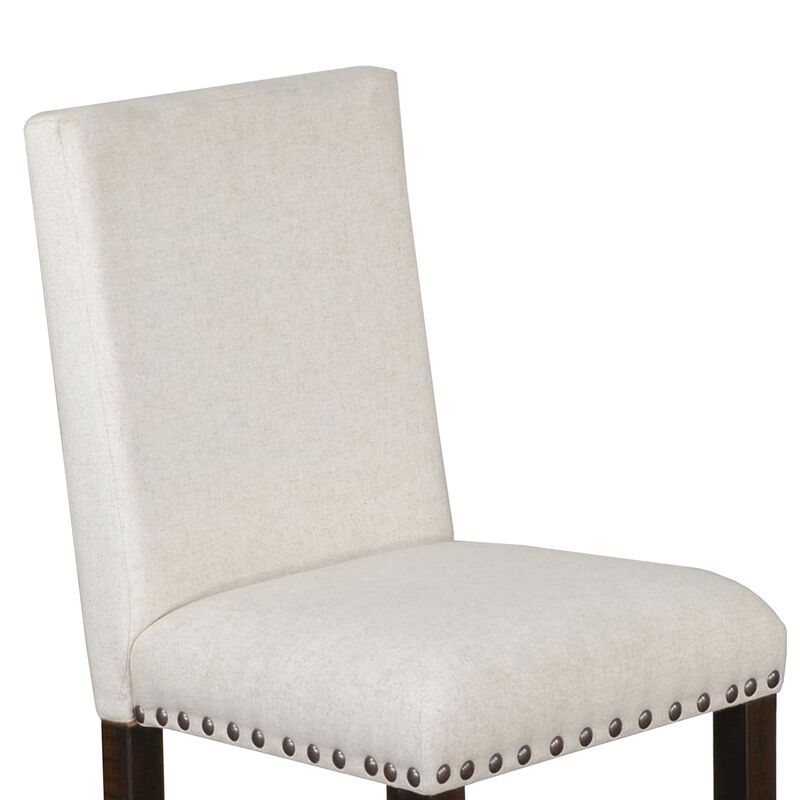 Anva Dining Chair Set of 2, Ivory, Nailhead Trim, Black Mahogany - Benzara
