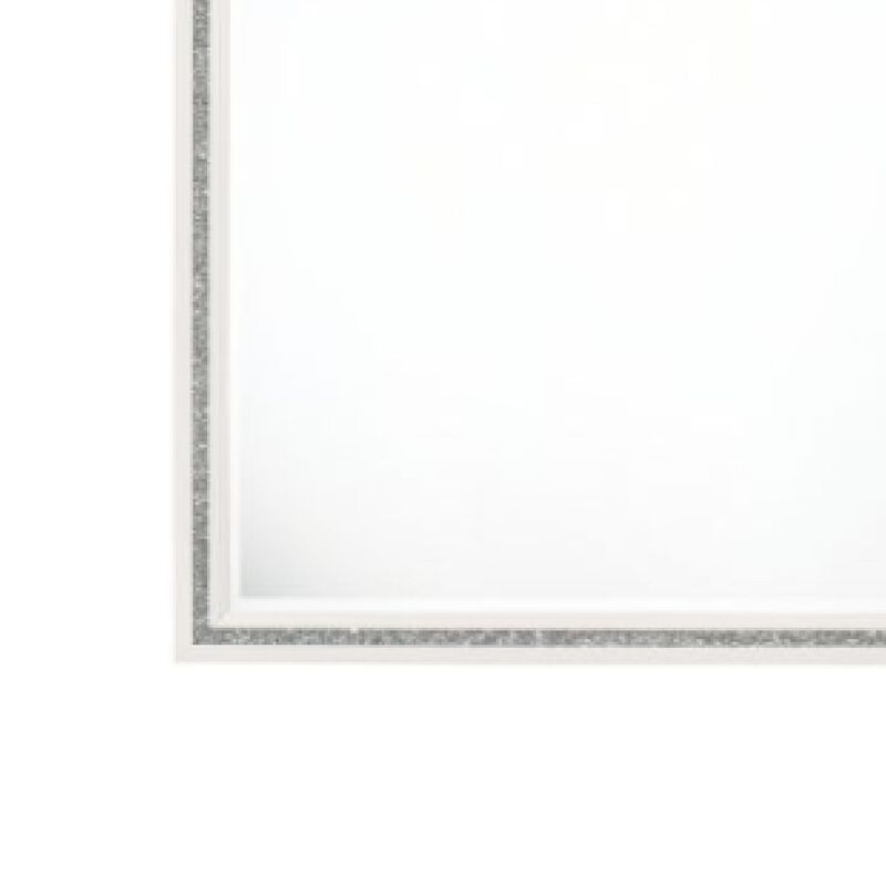 46 Inch Solid Wood Mirror, Shimmering Silver Accent, Landscape, White-Benzara