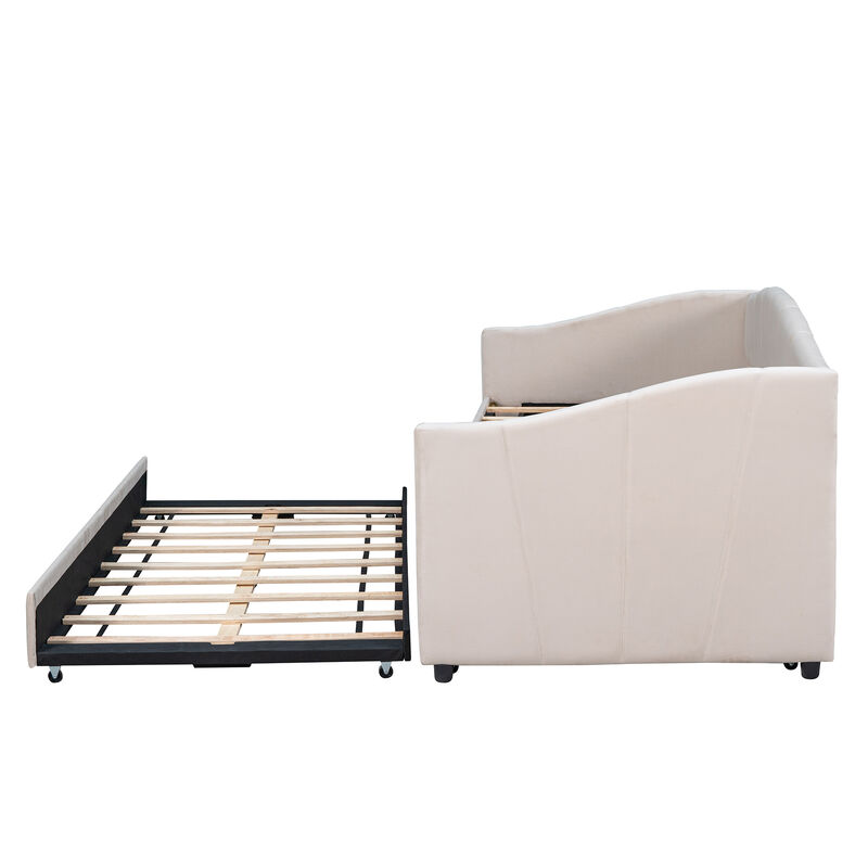 Merax Upholstered Daybed Sofa Bed Twin Size With Trundle Bed and Wood Slat