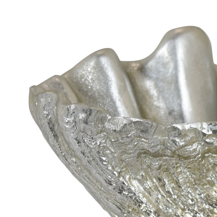 Coastal Seashell Decorative Bowl, Textured Chrome Silver Resin 19 Inch - Benzara
