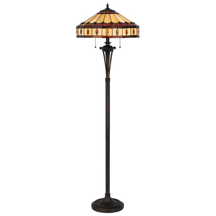 Xia 61 Inch Tiffany Style Vintage Floor Lamp, Glass Shade, Antique Bronze-Benzara
