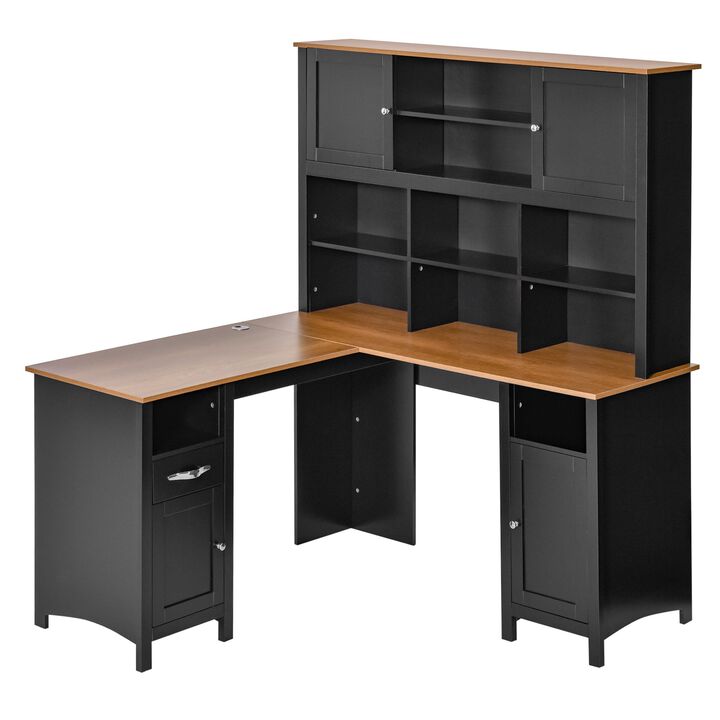Black L-Shaped Desk: Corner Computer Table with Ample Storage