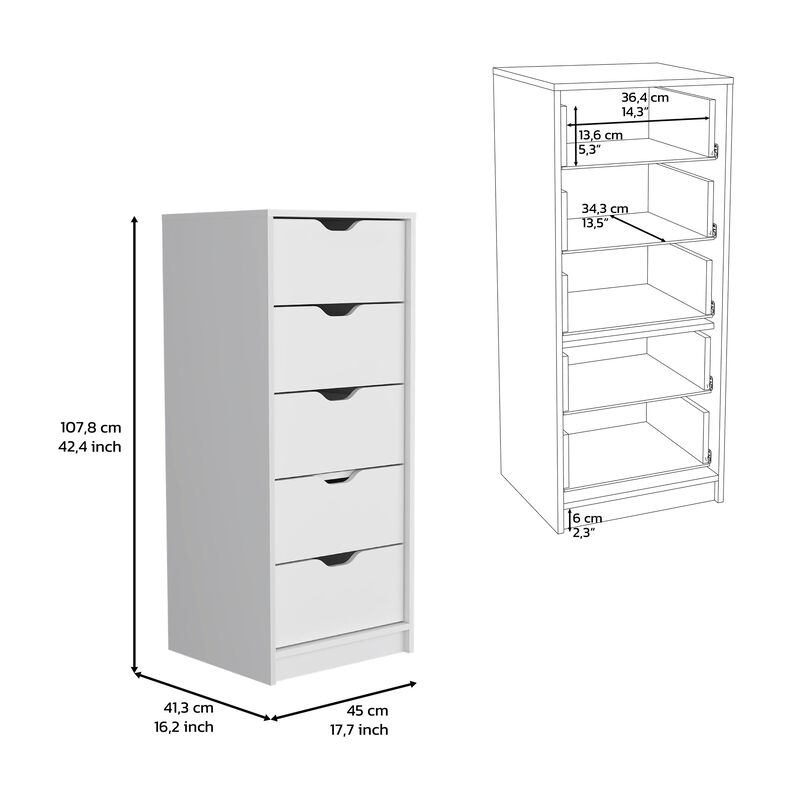 DEPOT E-SHOP Houma 5 Drawers Narrow Dresser, Slim Storage Chest of Drawers