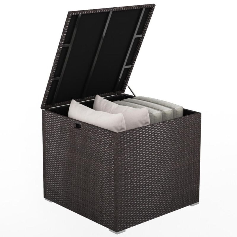 Hivvago 72 Gallon Rattan Outdoor Storage Box with Zippered Liner and Solid Pneumatic Rod