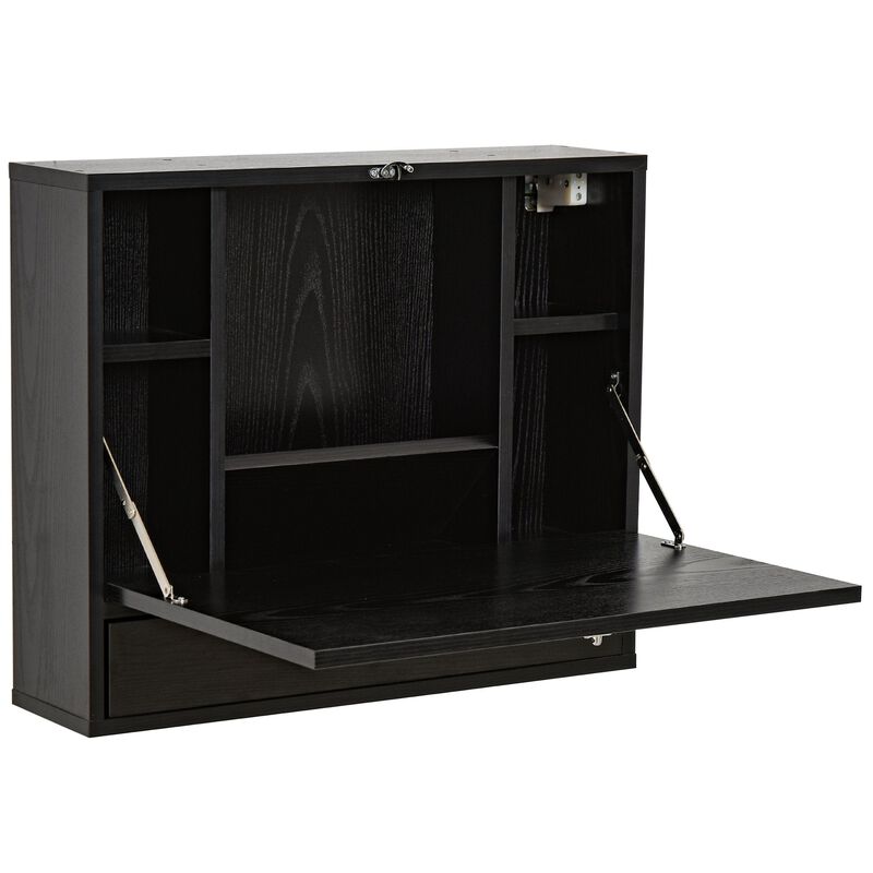 Black Space-Saver: Wall Mounted Desk with Foldable Tabletop