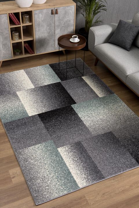 Nova Contemporary Geometric Grey Blue Indoor Area Rug