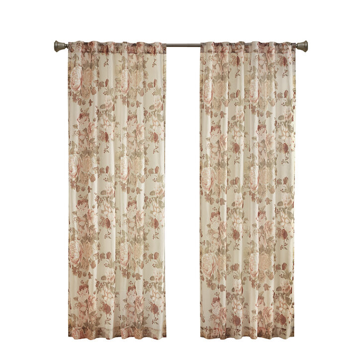 Gracie Mills Caelum Mauve Floral Print Rod Pocket and Back Tab Voile Sheer Curtain