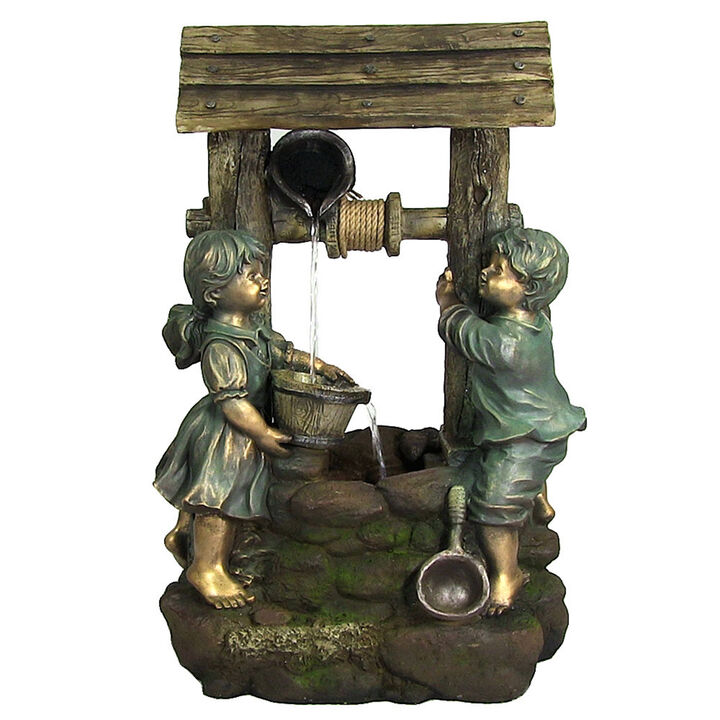 Sunnydaze Children at the Well Water Fountain with LED Lights - 39 in