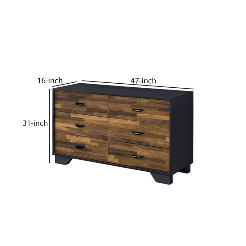 Dresser with 6 Drawers and Butcher Block Pattern, Brown and Gray-Benzara