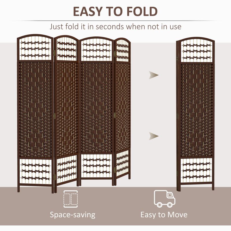 Brown Space Divider: 4-Panel Folding Wave Room Divider