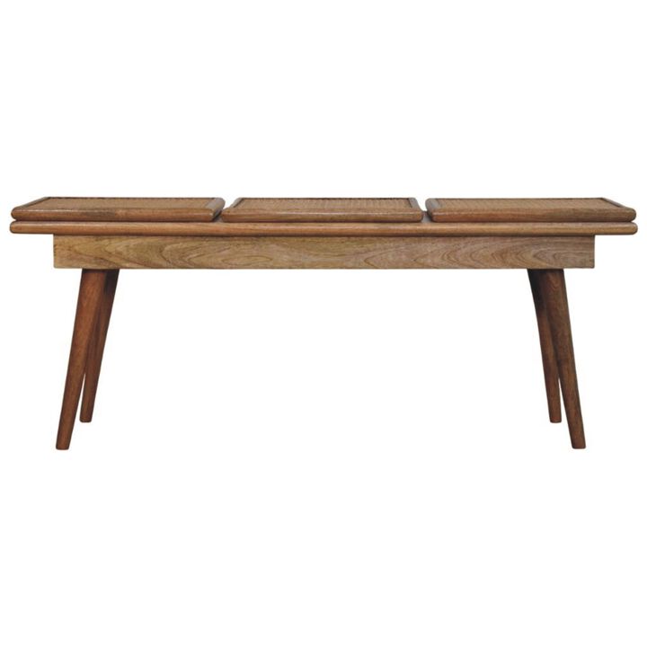 Artisan Furniture Solid Wood Larissa Triple Accent Oak-ish Cane Bench Artisan Furniture Solid Wood Larissa Triple Accent Oak-ish Cane Bench