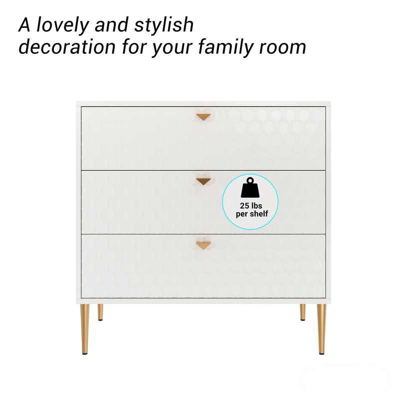 White Accent Storage Cabinet with 3-Drawer Chest