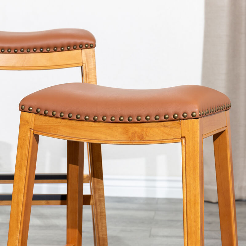 30" Barstool, Natural Finish, Saddle Leather Seat