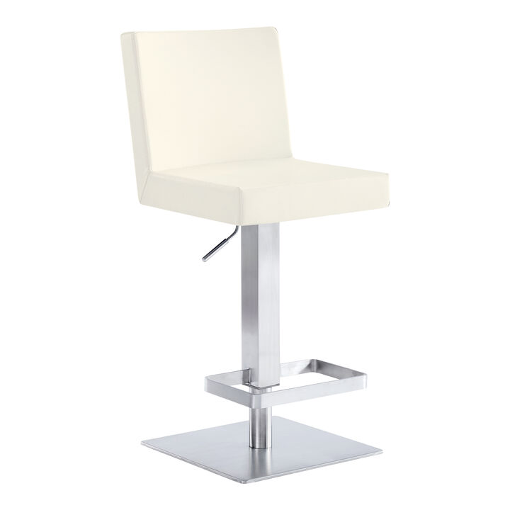 Legacy Adjustable Height Swivel Off-White Faux Leather and Brushed Stainless Steel Stool