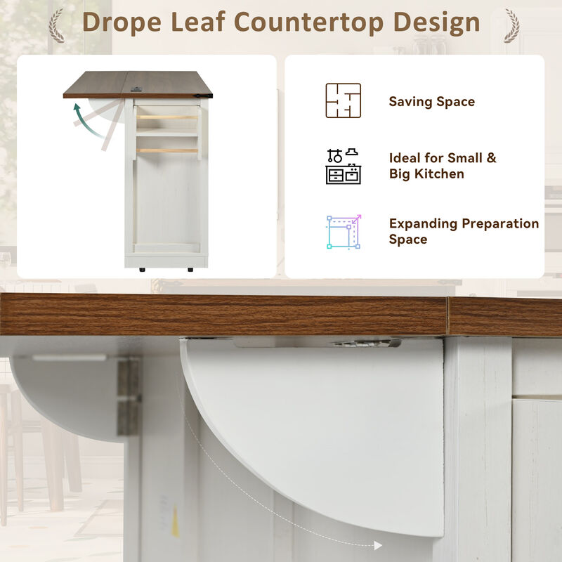 Merax Farmhouse Kitchen Island with Power Outlet