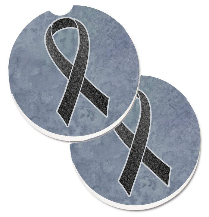 Caroline's Treasures black Ribbon For Melanoma Cancer Awareness Set of 2 Cup Holder Car Coasters AN1216CARC, 2.56, Multicolor