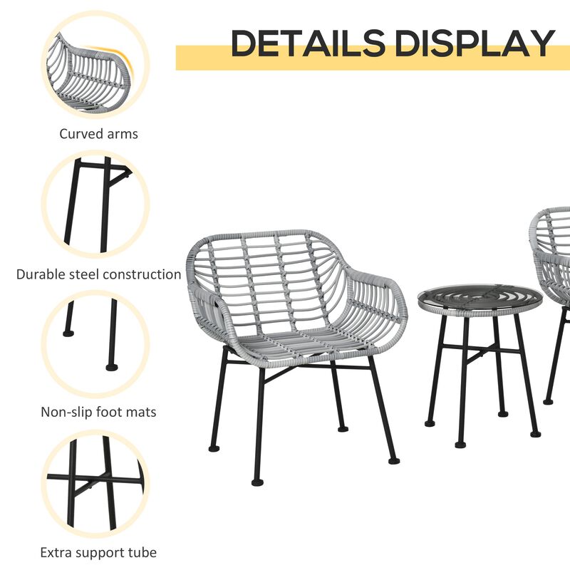 Cream White Bistro Set: 3-Piece PE Rattan Furniture with Cushions