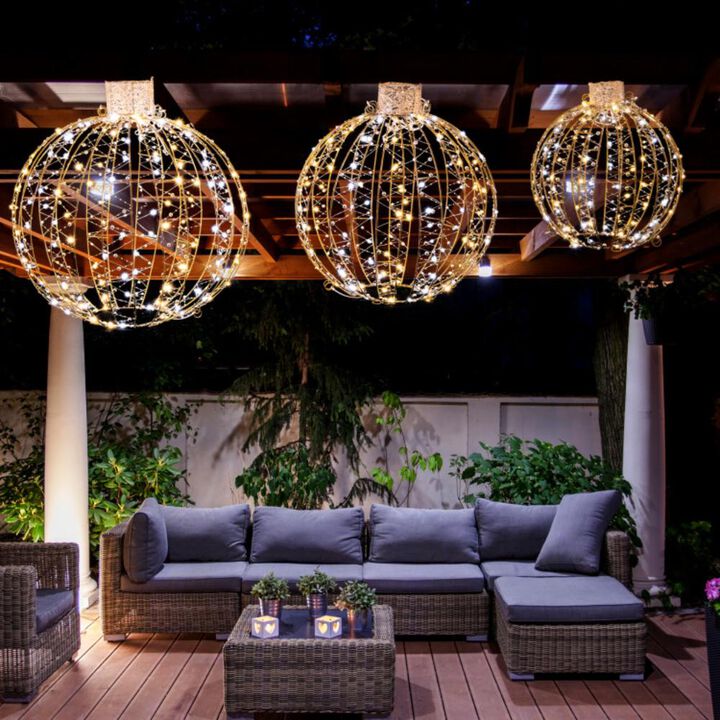 Hivvago 3 Pack Christmas LED Light Balls with Cable Ties and 6 Stakes-Golden