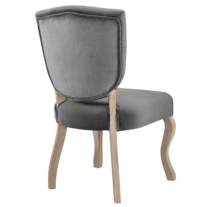 Modway Array French Vintage Tufted Performance Velvet Weathered Wood Dining Chair in Gray