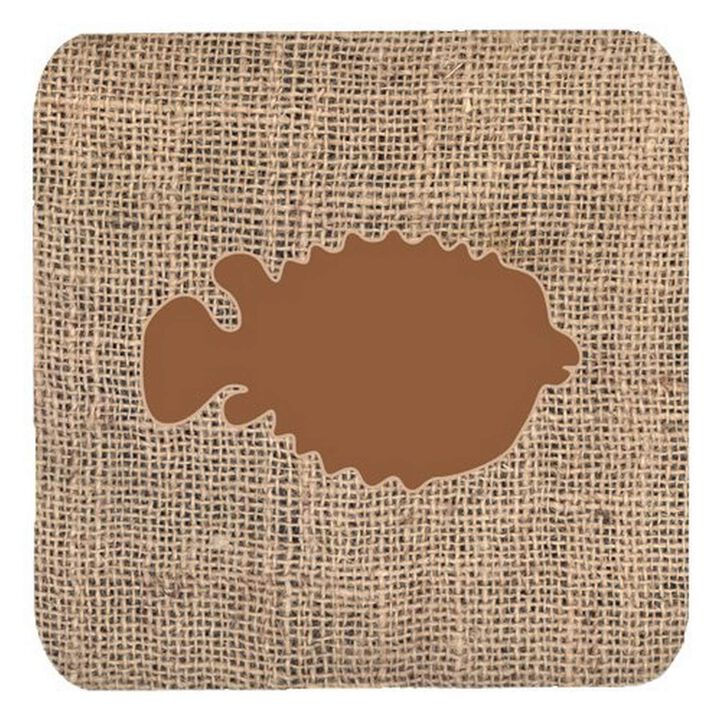 Caroline's Treasures BB1016-BL-BN-FC Fish-Blowfish Burlap and Brown Foam Coasters (Set of 4), 3.5 H x 3.5 W, Multicolor