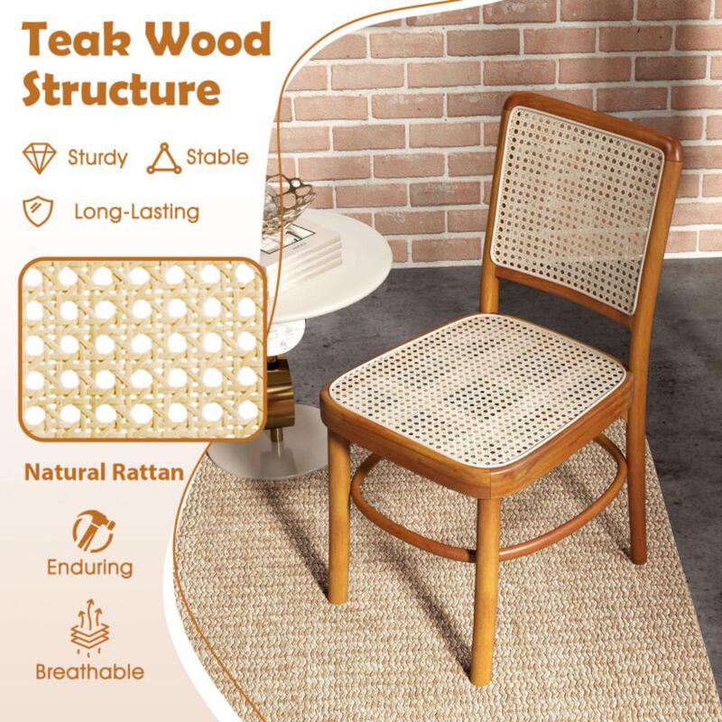 Hivvago Set of 2 Boho Dining Chairs Rattan with Teak Wood Structure and Footrests