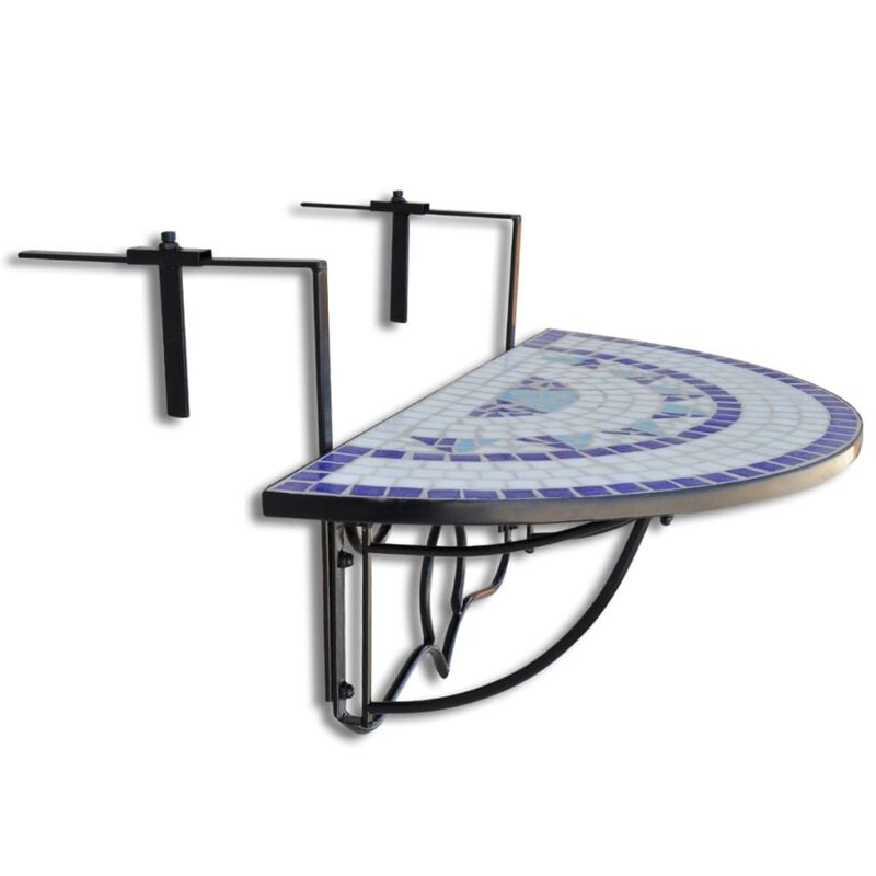 vidaXL Hanging Balcony Table Blue and White Mosaic