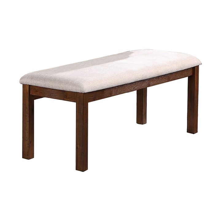 48 Inch Classic Fabric Upholstered Dining Bench, Pine Wood, Ivory and Brown-Benzara