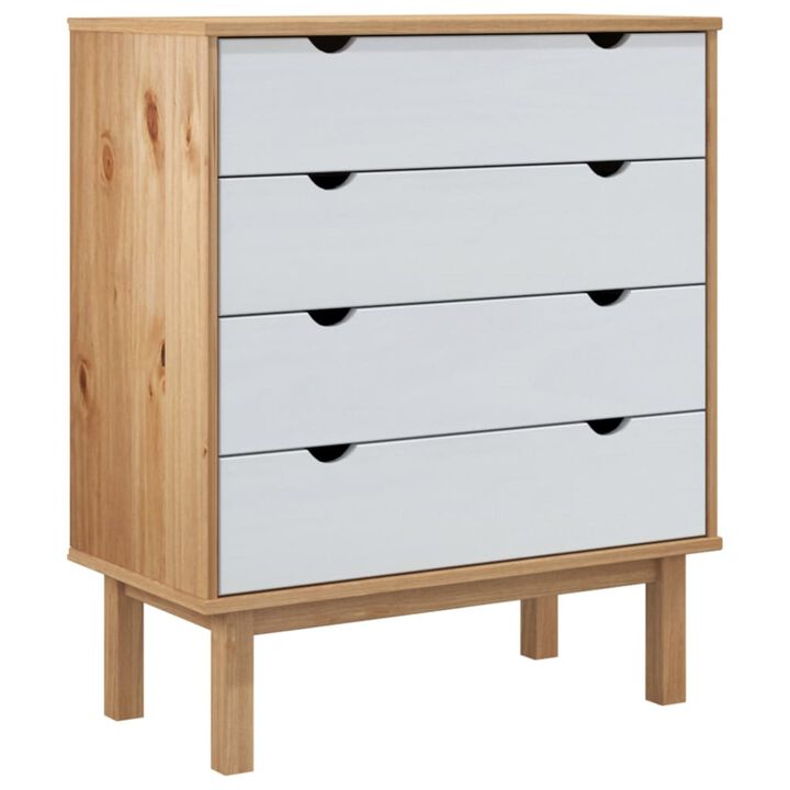 vidaXL Drawer Cabinet OTTA - Brown & White - Scandinavian Solid Wood Pine - 30.1"x15.6"x35.4" - Four Drawers, OTTA Range - Stable and Durable