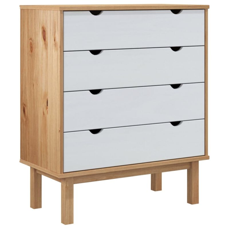 vidaXL Drawer Cabinet OTTA - Brown & White - Scandinavian Solid Wood Pine - 30.1"x15.6"x35.4" - Four Drawers, OTTA Range - Stable and Durable