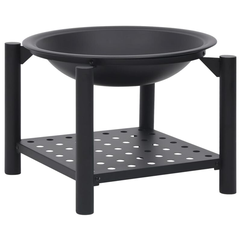 vidaXL Steel Fire Pit - Decorative Outdoor Patio, Garden Heating System with Bonus Poker, Enhanced Safety Features, Additional Storage Shelf, Scandinavian Style