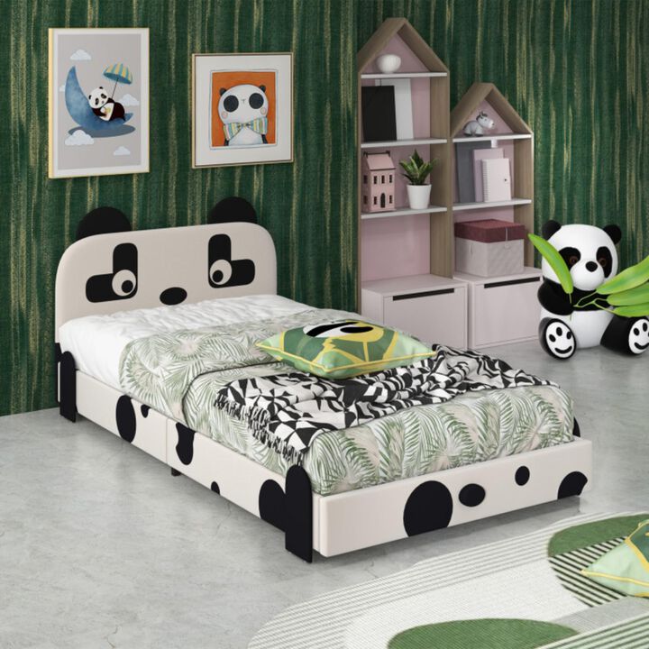 Hivvago Twin Size Kids Bed with Cute Panda Headboard