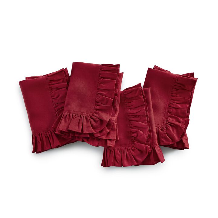 Solino Home 100% Pure Linen Cloth Napkins 20 x 20 Inch Set of 4 | Gabrielle Ruffle Dinner Napkins