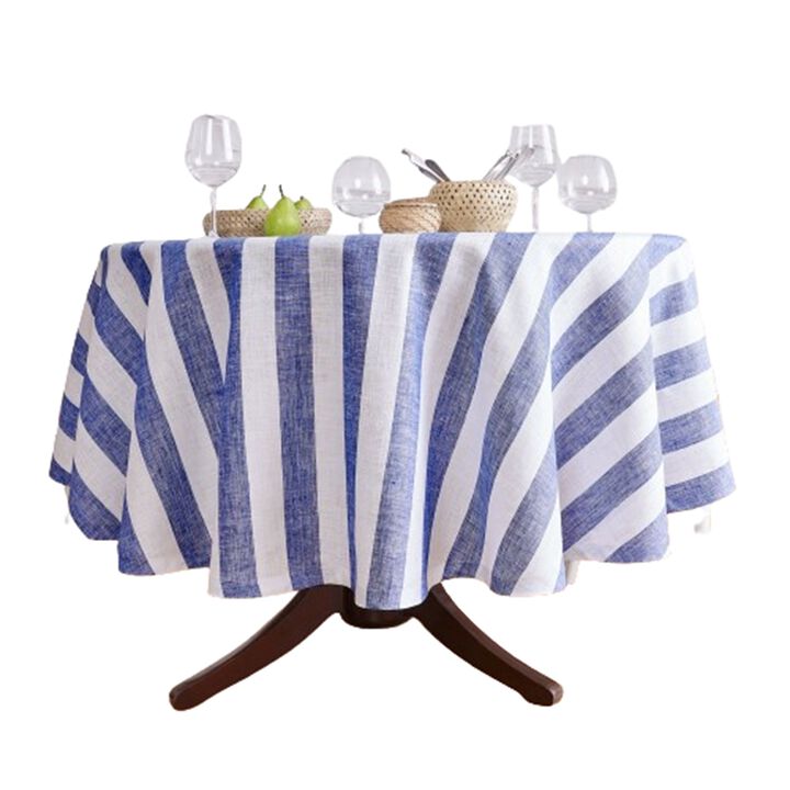 Solino Home 100% Pure Linen Round Tablecloth | Cabana Stripe for Spring & Easter