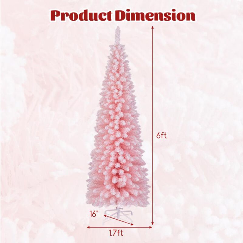Hivvago 6 FT Artificial Pink Christmas Tree with 460 Branch Tips for Holiday