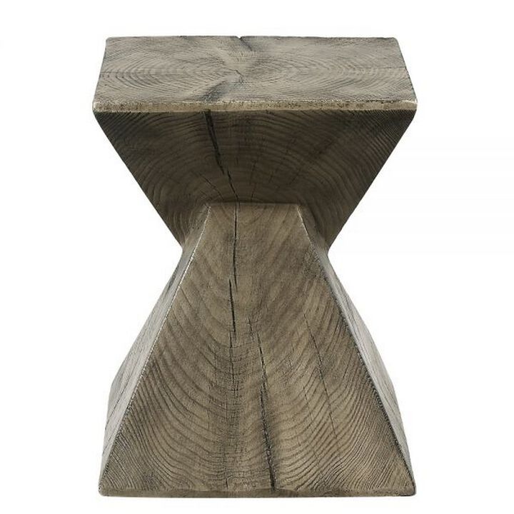 17 Inch Accent Table, Heavy-Duty Durability Cement, Weathered Oak Brown - Benzara
