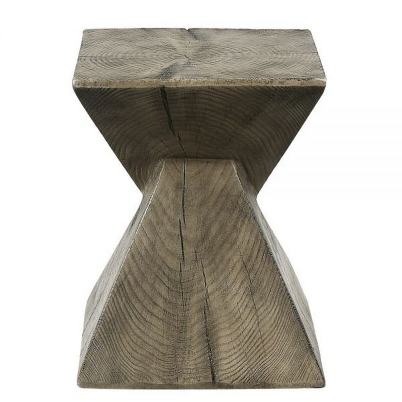 17 Inch Accent Table, Heavy-Duty Durability Cement, Weathered Oak Brown - Benzara