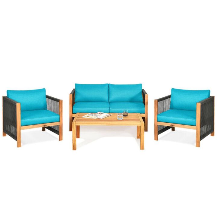 Hivvago 4 Pieces Acacia Wood Sofa Set with Cushions for Outdoor Patio