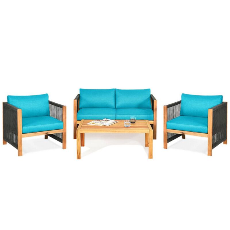 Hivvago 4 Pieces Acacia Wood Sofa Set with Cushions for Outdoor Patio