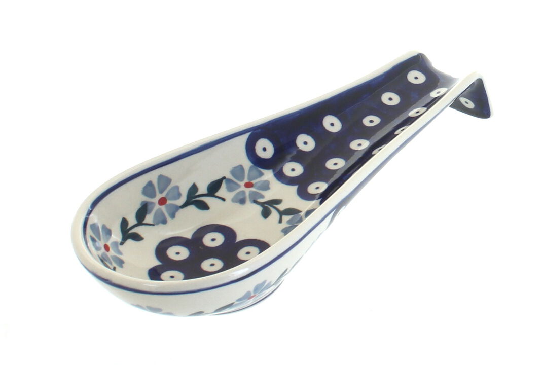 Blue Rose Polish Pottery Sage Floral Medium Spoon Rest