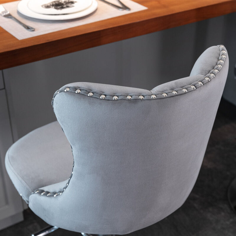 Gray Swivel Velvet Bar Stools (Set of 2)