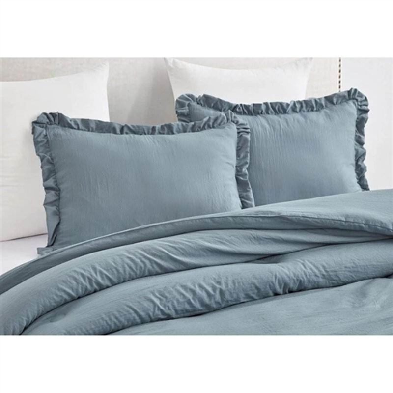 Hivvago Queen Oversized Blue Ruffled Edge Microfiber Comforter Set