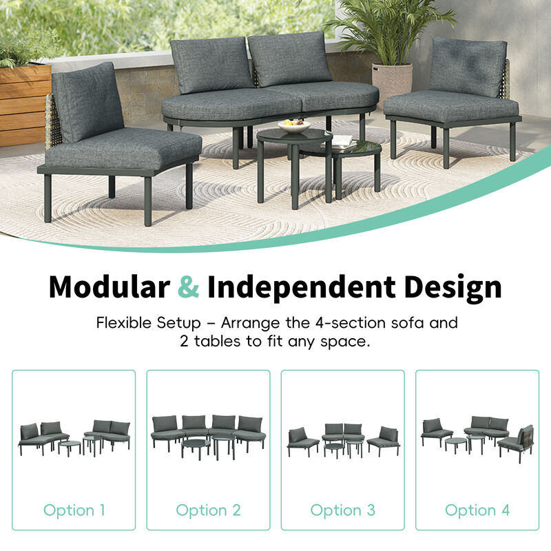 Merax Half Moon Outdoor Sectional Sofa with 2 Coffee Tables