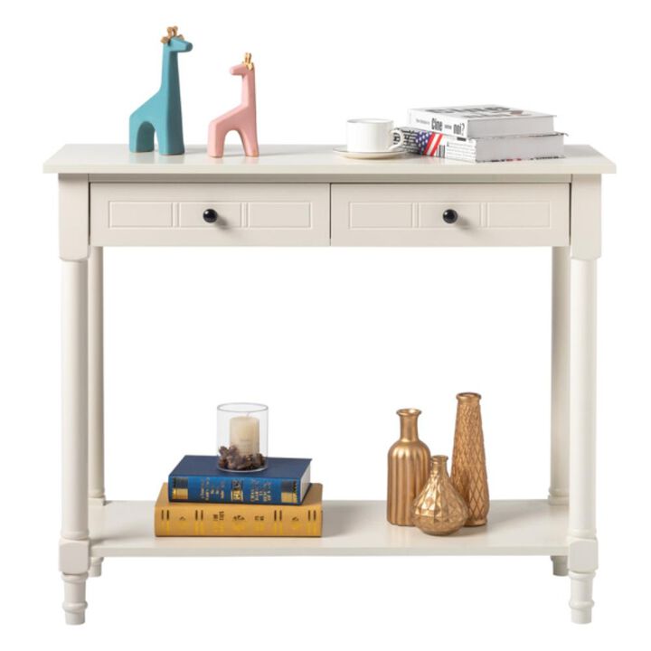 2-Tier Console Table with 2 Drawers Elegant & Functional Entryway or Living Room Storage