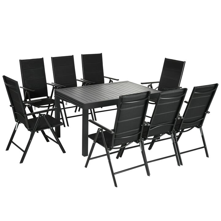 Black Alfresco Dining: 9-Piece Aluminum Patio Set for 8