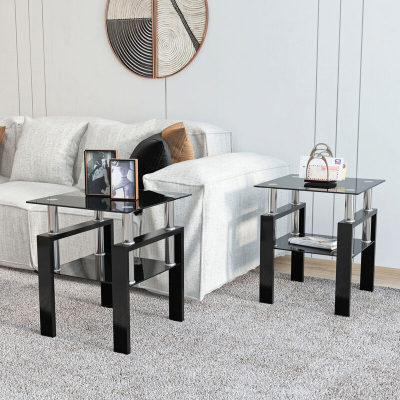 Modern Black Tempered Glass End Tables
