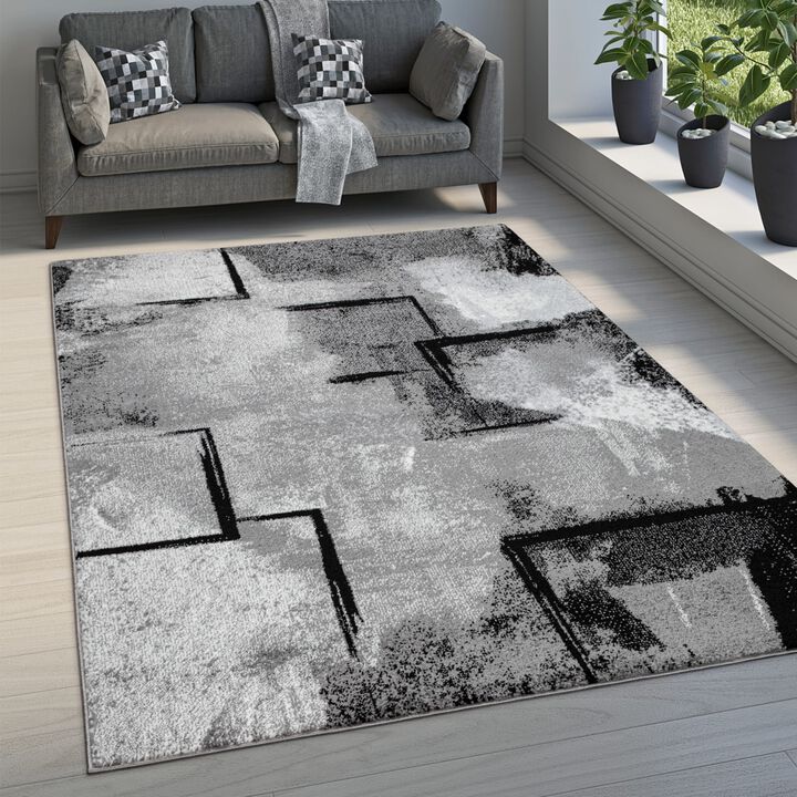 Modern Area Rug with Abstract Paint Effect in Grey White