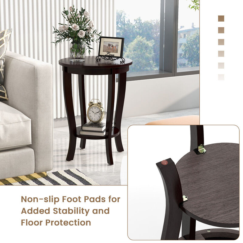 2-tier Round End Table with Solid Wood Legs