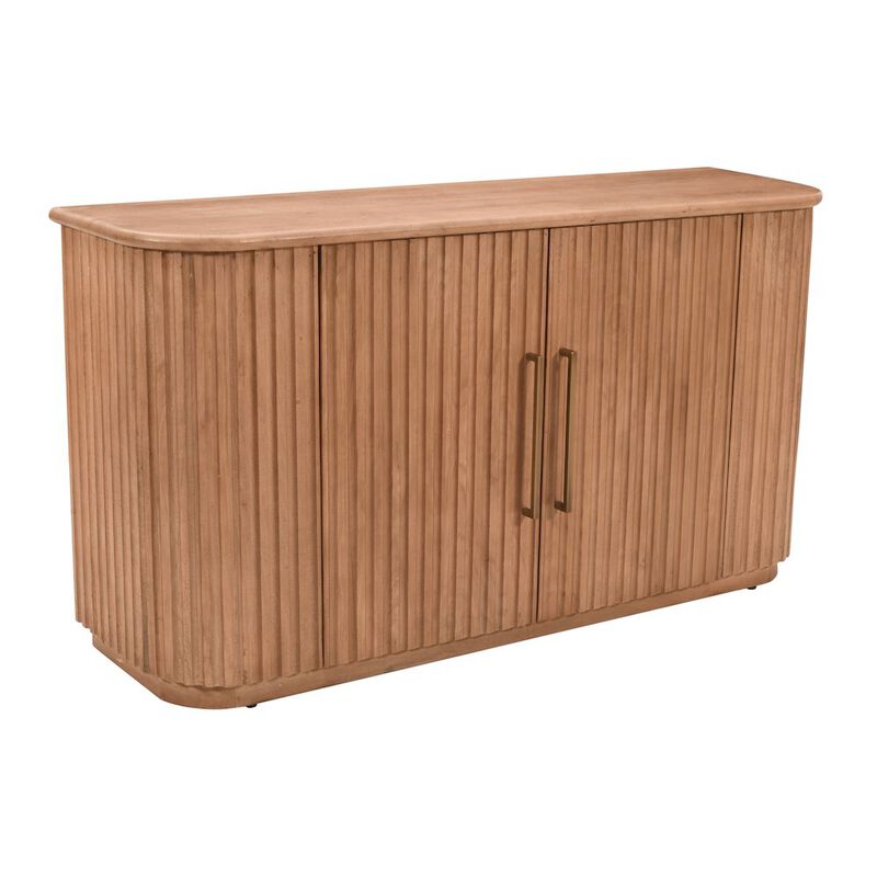 Jofran Breck Solid Wood 60" Mid-Century Modern Curved Sideboard Bar Storage Cabinet