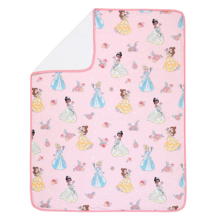Lambs & Ivy Disney Princesses Pink Fleece Baby Blanket - Belle/Tiana/Cinderella