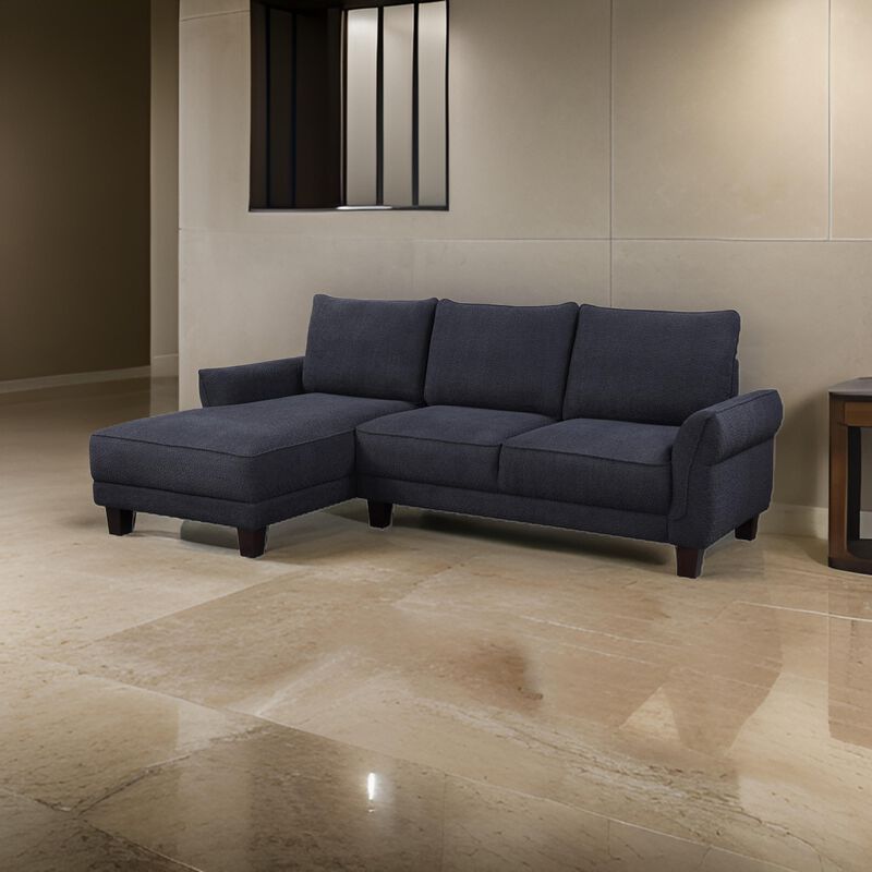 Ele 96 Inch Wide Sectional Sofa with Left Facing Chaise, Black Sherpa, Wood - Benzara